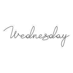 Wednesday vector text. Days of week lettering. Line continuous calligraphy, graphic design, hand drawn minimal element, print, banner, wall art poster, card, logo, calendar, daily routine checklist.