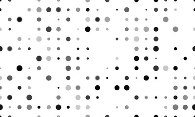 Seamless background pattern of evenly spaced black circles of different sizes and opacity. Illustration on transparent background