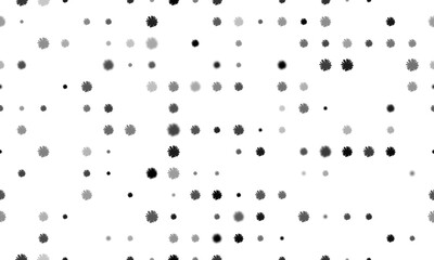 Seamless background pattern of evenly spaced black chamomile flowers of different sizes and opacity. Vector illustration on white background