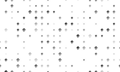 Seamless background pattern of evenly spaced black cloud technology symbols of different sizes and opacity. Illustration on transparent background
