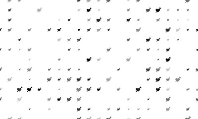 Seamless background pattern of evenly spaced black cupid arrow symbols of different sizes and opacity. Vector illustration on white background