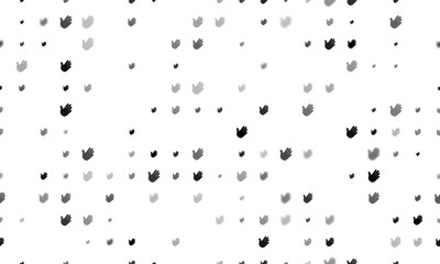 Seamless background pattern of evenly spaced black hands of different sizes and opacity. Vector illustration on white background