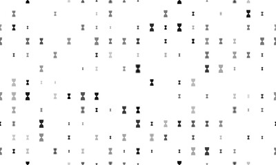 Seamless background pattern of evenly spaced black hourglass symbols of different sizes and opacity. Illustration on transparent background