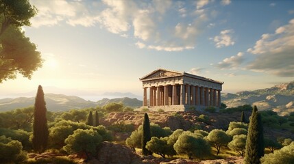 Beautiful view of the ancient Greek temple of Hephaestus.AI Generated - obrazy, fototapety, plakaty