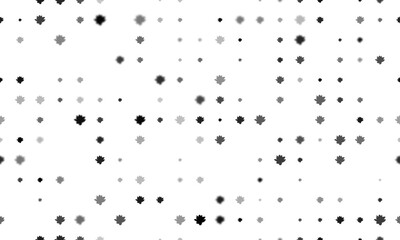 Seamless background pattern of evenly spaced black lotus flowers of different sizes and opacity. Vector illustration on white background
