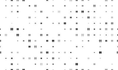 Seamless background pattern of evenly spaced black man with man symbols of different sizes and opacity. Vector illustration on white background