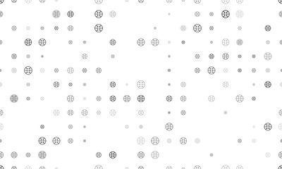 Seamless background pattern of evenly spaced black microcircuit symbols of different sizes and opacity. Illustration on transparent background