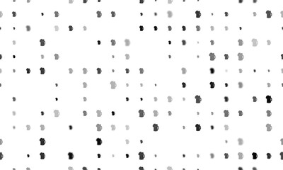 Seamless background pattern of evenly spaced black mug beer symbols of different sizes and opacity. Illustration on transparent background