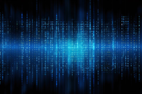 Background with binary data, code string, pattern, texture and soft light glow. Generative AI	
