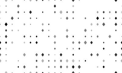 Seamless background pattern of evenly spaced black diamonds of different sizes and opacity. Illustration on transparent background