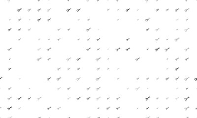 Seamless background pattern of evenly spaced black scissors symbols of different sizes and opacity. Illustration on transparent background
