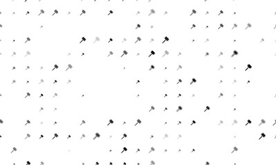 Seamless background pattern of evenly spaced black sledgehammer symbols of different sizes and opacity. Vector illustration on white background