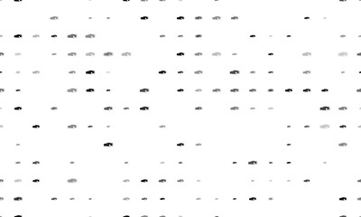 Seamless background pattern of evenly spaced black sport car symbols of different sizes and opacity. Illustration on transparent background