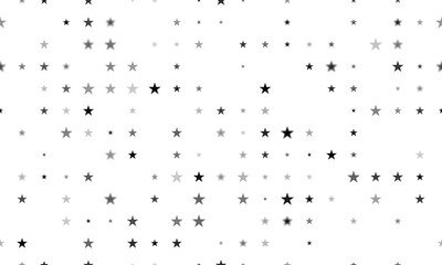 Seamless background pattern of evenly spaced black star symbols of different sizes and opacity. Illustration on transparent background