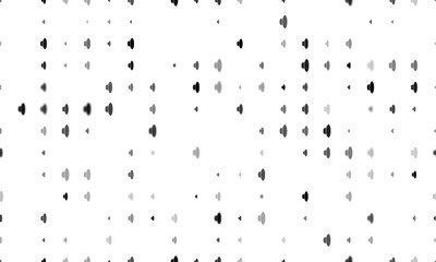 Seamless background pattern of evenly spaced black speaker symbols of different sizes and opacity. Vector illustration on white background