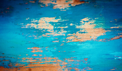Grunge Bright Teal & Aqua Paint on Aged, Weathered & Distressed Wood Border, Background, Backdrop, Wallpaper