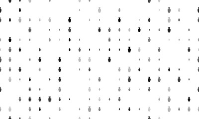 Seamless background pattern of evenly spaced black vases of different sizes and opacity. Vector illustration on white background