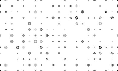 Seamless background pattern of evenly spaced black wheel symbols of different sizes and opacity. Illustration on transparent background