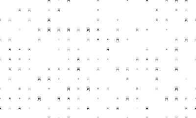 Seamless background pattern of evenly spaced black champagne toast symbols of different sizes and opacity. Illustration on transparent background
