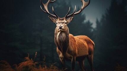 A Red deer in a regal pose, its impressive antlers reaching towards the sky, the HD camera capturing the power and grace of this magnificent creature.