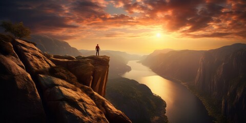 On the Brink of Discovery: A Person Stands at the Edge of a Cliff, Embracing the Thrill of Adventure and the Vast Horizons of Exploration