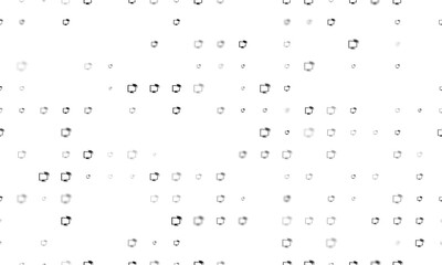 Seamless background pattern of evenly spaced black distance learning symbols of different sizes and opacity. Illustration on transparent background