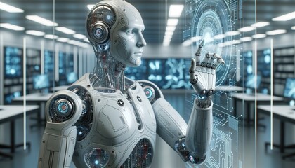 Fototapeta premium Gesichter der Technologie: Humanoid-Roboter, die das Unmögliche möglich machen – Menschlichkeit im Maschinenzeitalter