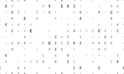 Seamless background pattern of evenly spaced black lira symbols of different sizes and opacity. Vector illustration on white background