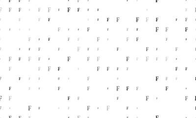 Seamless background pattern of evenly spaced black franc symbols of different sizes and opacity. Vector illustration on white background