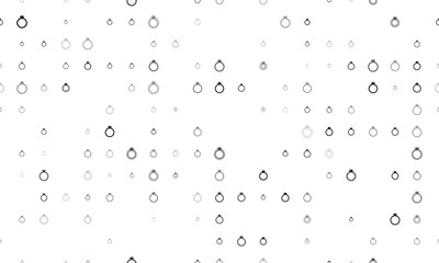 Seamless background pattern of evenly spaced black diamond ring symbols of different sizes and opacity. Vector illustration on white background