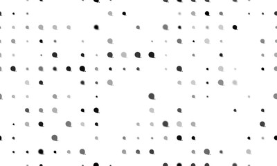 Seamless background pattern of evenly spaced black tape measure symbols of different sizes and opacity. Vector illustration on white background