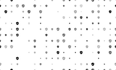 Seamless background pattern of evenly spaced black protection mark symbols of different sizes and opacity. Vector illustration on white background