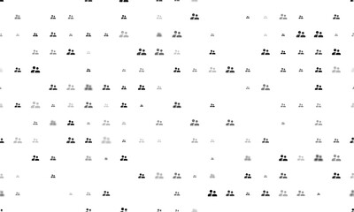 Seamless background pattern of evenly spaced black group symbols of different sizes and opacity. Illustration on transparent background