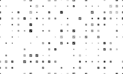 Seamless background pattern of evenly spaced black checkbox symbols of different sizes and opacity. Vector illustration on white background