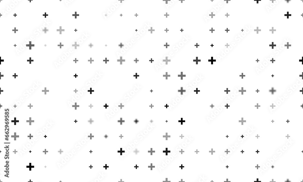 Poster seamless background pattern of evenly spaced black plus symbols of different sizes and opacity. illu