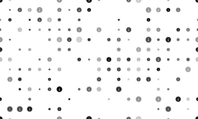 Seamless background pattern of evenly spaced black info symbols of different sizes and opacity. Vector illustration on white background