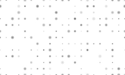 Seamless background pattern of evenly spaced black spider web symbols of different sizes and opacity. Vector illustration on white background