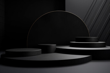 Empty, minimalistic product showcase space, plinths, platforms, pedestals mockup space with different tiers, heights.  Generative AI	