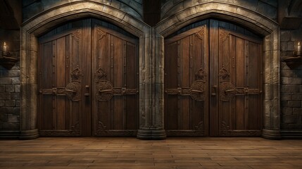 Fototapeta na wymiar Wooden doors in medieval castle.