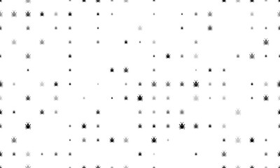 Seamless background pattern of evenly spaced black bug symbols of different sizes and opacity. Illustration on transparent background