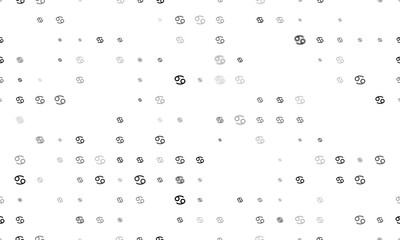 Seamless background pattern of evenly spaced black cancer zodiac symbols of different sizes and opacity. Illustration on transparent background