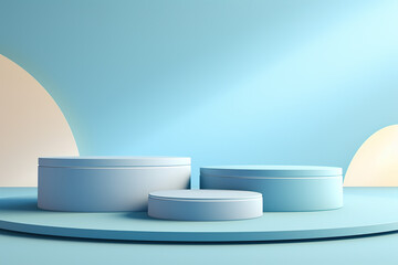 Empty, minimalistic product showcase space, plinths, platforms, pedestals mockup space with different tiers, heights.  Generative AI	