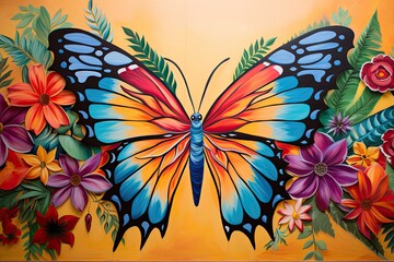 Nature-Themed Mural: Colorful Butterfly Abstract Design for a Vibrant and Simplistic Wall Art, generative AI