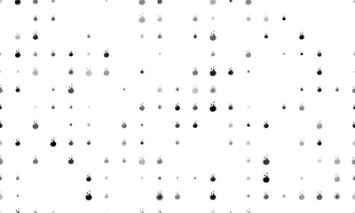 Seamless background pattern of evenly spaced black fire symbols of different sizes and opacity. Vector illustration on white background