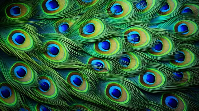 A dynamic image capturing the vibrant hues of a Javanese peacock's feathers as it gracefully moves, creating a visual symphony of green and blue.