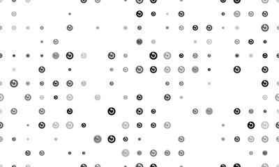 Seamless background pattern of evenly spaced black replay media symbols of different sizes and opacity. Vector illustration on white background