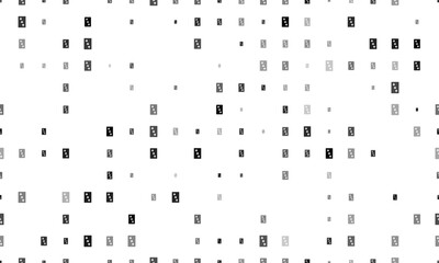 Seamless background pattern of evenly spaced black Three of Clubs playing cards of different sizes and opacity. Vector illustration on white background