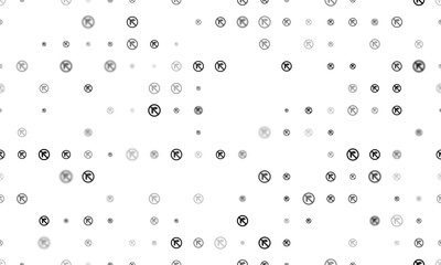 Seamless background pattern of evenly spaced black no right turn signs of different sizes and opacity. Illustration on transparent background