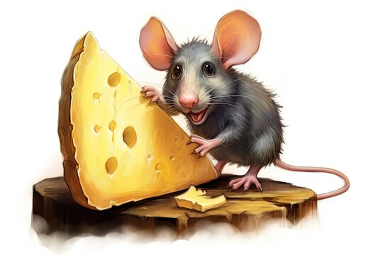 Cartoon Rat: Clever Cheese Nibbler with Twitching Whiskers, generative AI