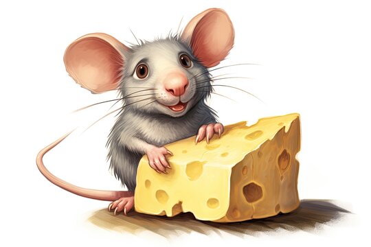 Cartoon Rat: Clever Cheese Nibbling Rat with Curious Whiskers, generative AI
